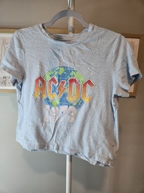 AC/DC Graphic Gap Women's Cropped Tee in Light Blue